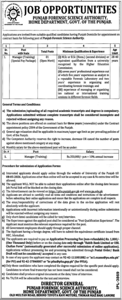 Home Department Jobs in Punjab April 2026