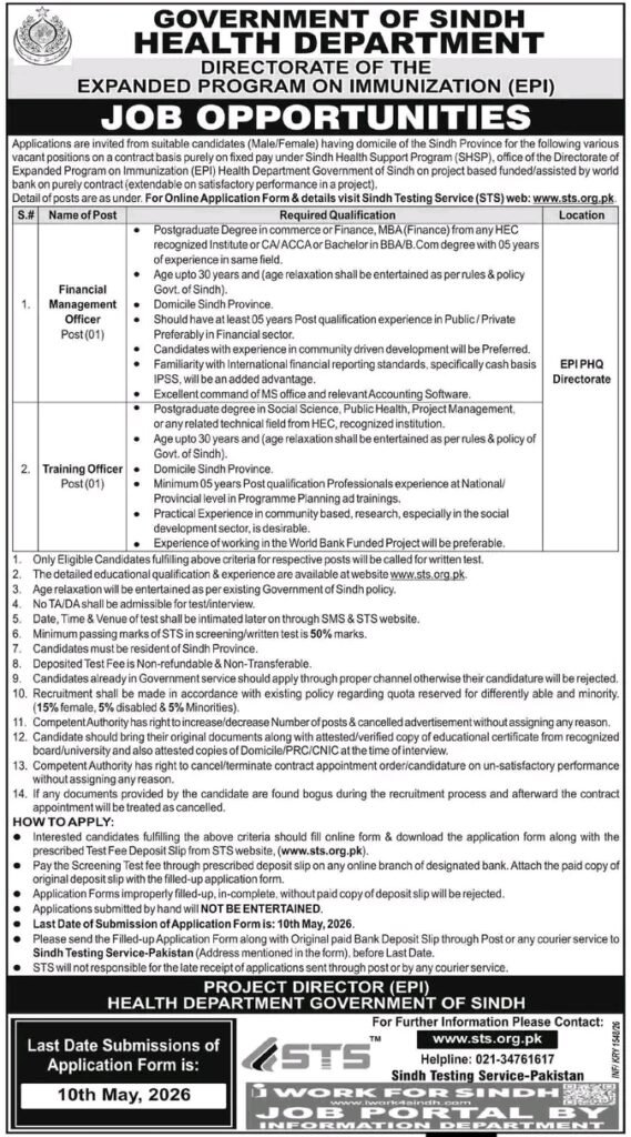 New Government of Sindh Health Department Vacancies Pakistan May 2026