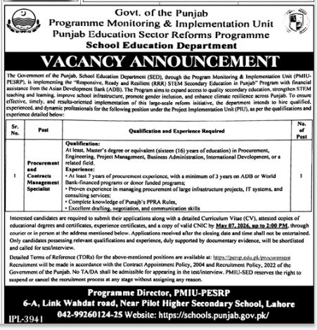 School Education Department Jobs in Punjab April 2026 Apply Now
