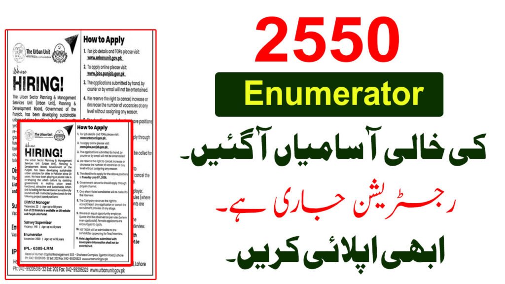 2550 Enumerator Posts Announce in Punjab June 2026