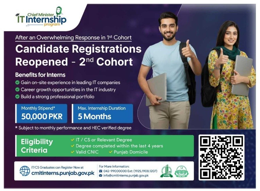 IT Internships Program By CM Punjab Latest Updates 2026 – Registration Reopened for 2nd Cohort