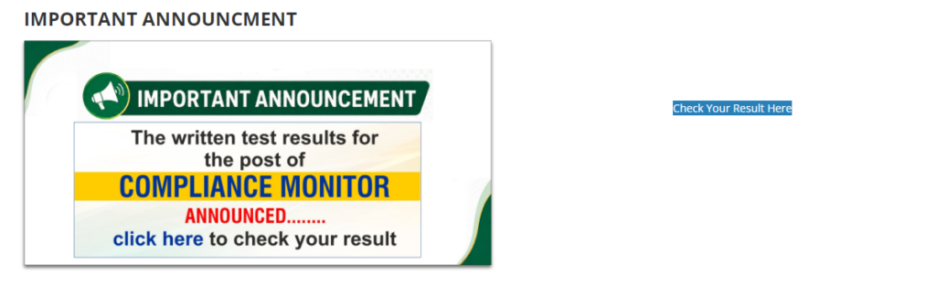 BISP Announced Compliance Monitor Written Test Result 2026